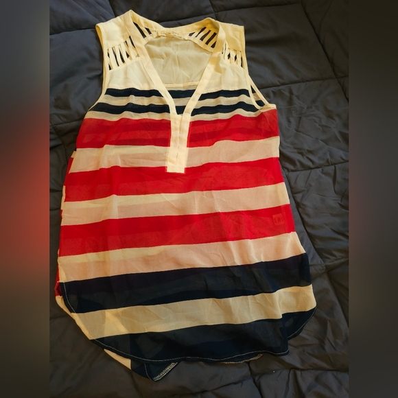 Double Zero white, blue, pink stripe tunic tank top size Large - Picture 1 of 1